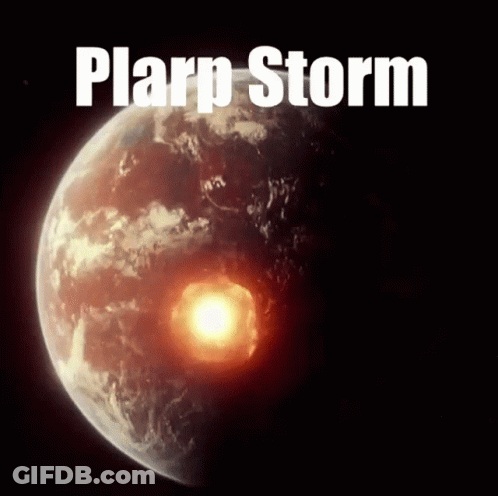 A Picture Of A Planet With The Words " Plarp Storm " Below It GIF