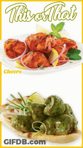 A Picture Of A Plate Of Food With The Words This Or That Above It GIF