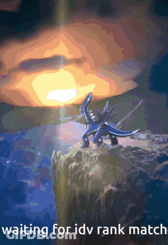 A Picture Of A Pokemon On A Cliff With The Words Waiting For Idv Rank Match GIF