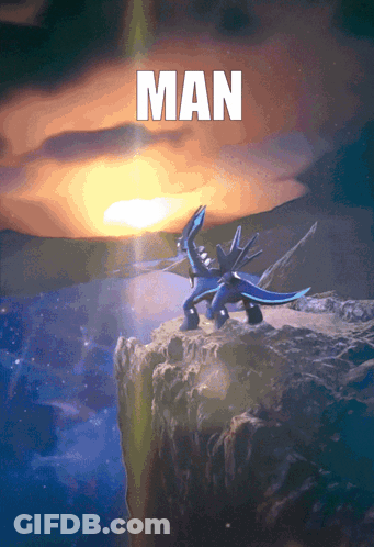 A Picture Of A Pokemon On A Rock With The Word Man Above It GIF