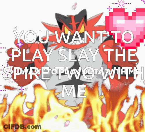 A Picture Of A Pokemon With The Words You Want To Play Slay The Spire Two With Me GIF