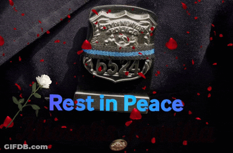 A Picture Of A Police Badge With The Words Rest In Peace Mio Sotis Familia GIF