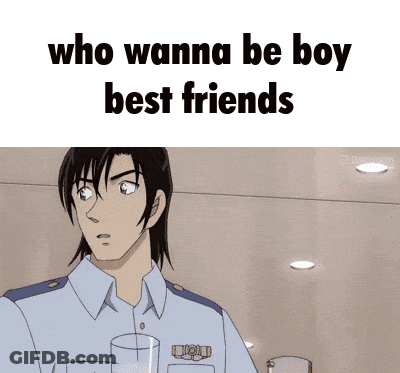 A Picture Of A Police Officer With The Words Who Wanna Be Boy Best Friends Below Him GIF