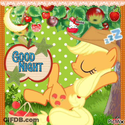 A Picture Of A Pony With A Sign That Says Good Night GIF