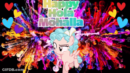 A Picture Of A Pony With The Words Happy Hola Mohalla Above It GIF
