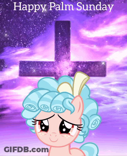 A Picture Of A Pony With The Words Happy Palm Sunday GIF