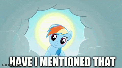 A Picture Of A Pony With The Words " Have I Mentioned That " GIF
