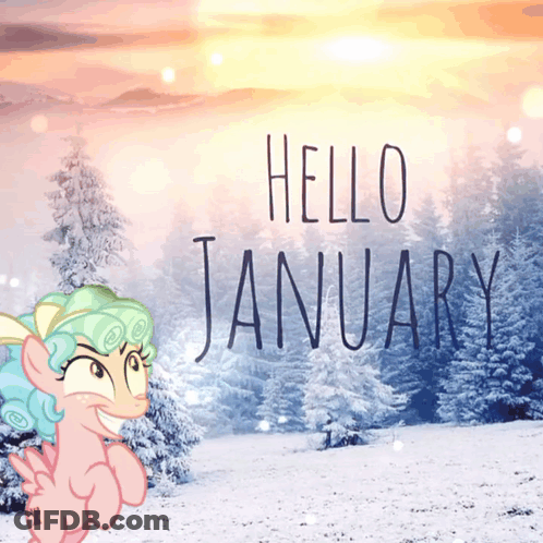 A Picture Of A Pony With The Words Hello January Written On It GIF