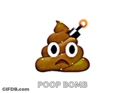 A Picture Of A Poop Bomb With Drops Of Water Coming Out Of It GIF