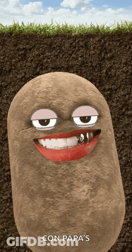 A Picture Of A Potato With A Face And The Words Con Papa 'S Below It GIF