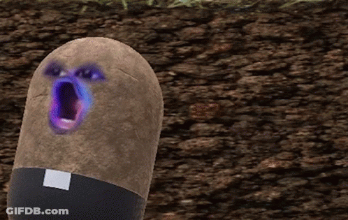 A Picture Of A Potato With A Purple Face On It GIF