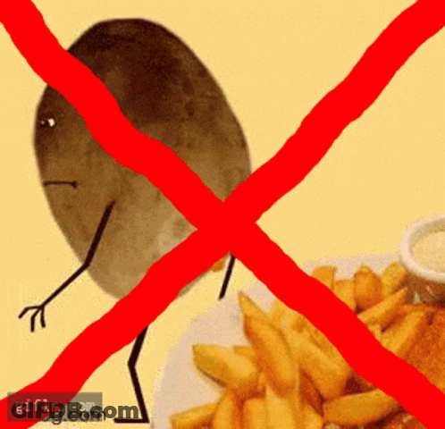 A Picture Of A Potato With Arms And Legs Crossed Out GIF