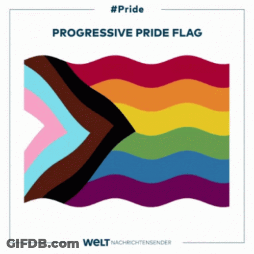 A Picture Of A Progressive Pride Flag With The Words #Pride Written Below It GIF