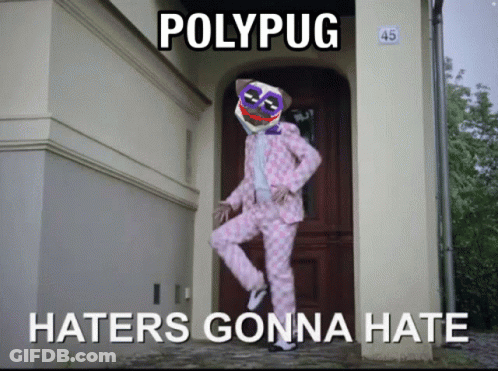 A Picture Of A Pug With Haters Gonna Hate Written Underneath It GIF