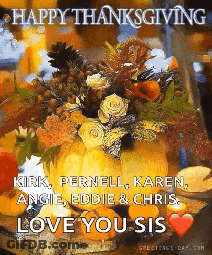 A Picture Of A Pumpkin With Flowers In It And The Words Happy Thanksgiving GIF