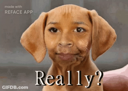 A Picture Of A Puppy With A Woman 'S Face And The Words " Really " Below It GIF