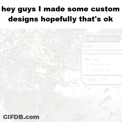 A Picture Of A Purple And Yellow Robot With A Caption That Says Hey Guys I Made Some Custom Designs Hopefully That 'S Ok GIF