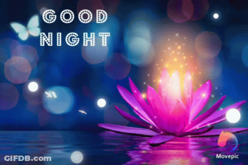 A Picture Of A Purple Flower With The Words Good Night Written Above It GIF