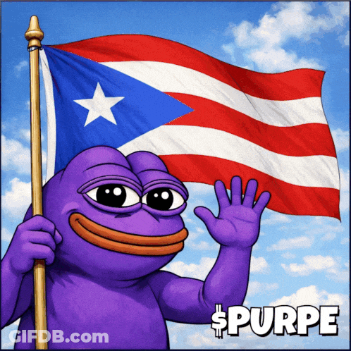A Picture Of A Purple Frog Holding A Puerto Rican Flag GIF