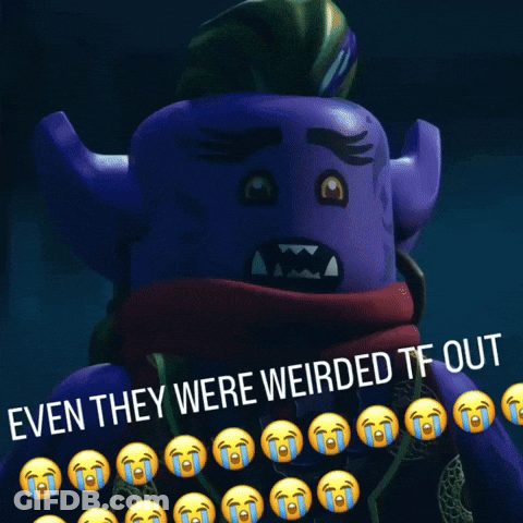 A Picture Of A Purple Lego Character With The Words Even They Were Weirded Tf Out GIF