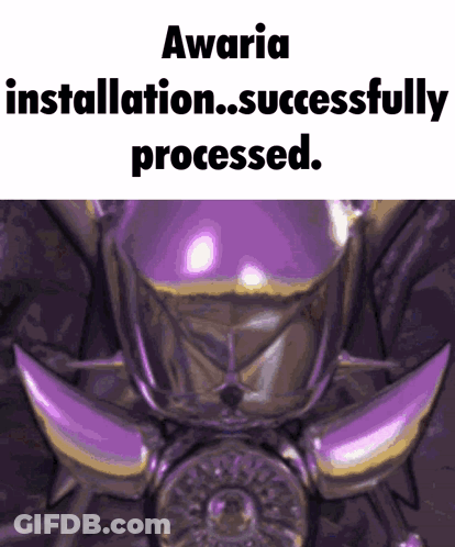 A Picture Of A Purple Object With The Words " Awaria Installation Successfully Processed " Below It GIF