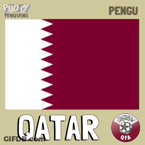 A Picture Of A Qatar Flag With A Logo For The Qatar Soccer Team GIF