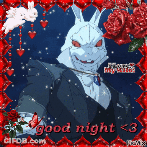 A Picture Of A Rabbit With The Words Good Night < 3 On It GIF