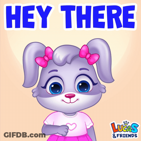 A Picture Of A Rabbit With The Words Hey There Written On It GIF