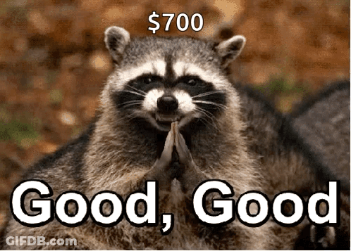 A Picture Of A Raccoon With The Words Good Good Written On It GIF