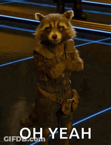 A Picture Of A Raccoon With The Words Oh Yeah On The Bottom GIF