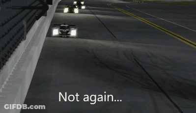 A Picture Of A Race Car With The Words " Not Again " On The Bottom GIF