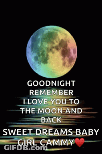 A Picture Of A Rainbow Moon With The Words " Goodnight Remember I Love You To The Moon And Back " GIF