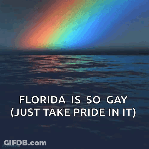 A Picture Of A Rainbow Over A Body Of Water With The Caption " Florida Is So Gay Just Take Pride In It " GIF