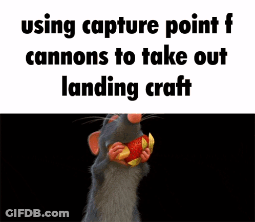 A Picture Of A Rat Eating A Piece Of Fruit With The Words Using Capture Point F Cannons To Take Out Landing Craft GIF