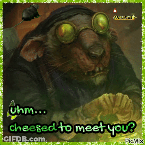 A Picture Of A Rat With Goggles And The Words " Cheesed To Meet You " On It GIF