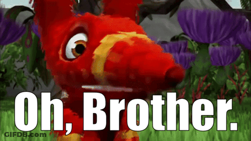 A Picture Of A Red Animal With The Words Oh Brother On It GIF