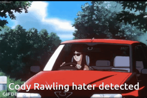 A Picture Of A Red Car With The Words Cody Rawling Hater Detected GIF