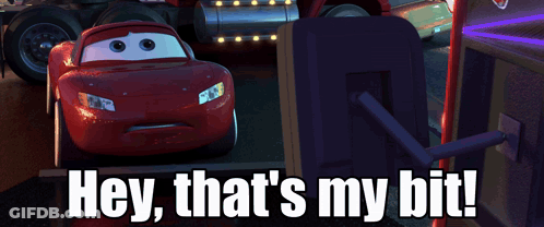 A Picture Of A Red Car With The Words Hey That 'S My Bit On It GIF