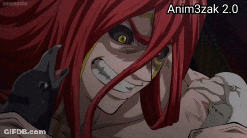 A Picture Of A Red Haired Anime Character With The Words Anim3zak 2.0 Below It GIF