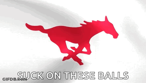 A Picture Of A Red Horse With The Words Suck On These Balls Below It GIF