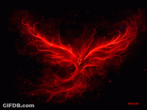 A Picture Of A Red Phoenix With The Name Maryla On The Bottom Right GIF