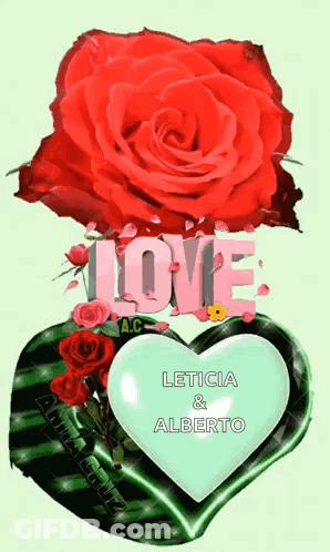 A Picture Of A Red Rose And A Green Heart With The Word Love On It GIF