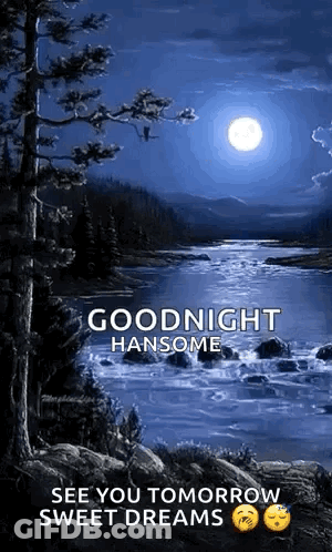 A Picture Of A River With The Words `` Goodnight Hansome See You Tomorrow Sweet Dreams '' . GIF