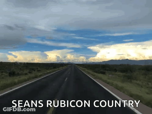 A Picture Of A Road That Says Seans Rubicon Country On The Bottom GIF