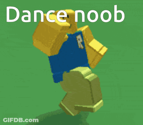 A Picture Of A Roblox Character Dancing With The Words Dance Noob Above Him GIF