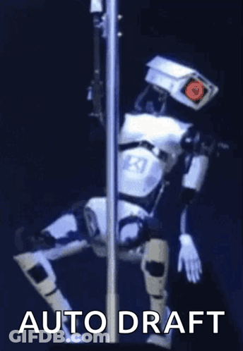 A Picture Of A Robot On A Pole With The Caption Auto Draft GIF