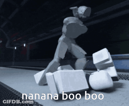 A Picture Of A Robot That Says ' Nana Boo Boo ' GIF