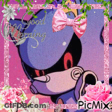 A Picture Of A Robot With A Pink Bow And The Words Good Morning On It GIF