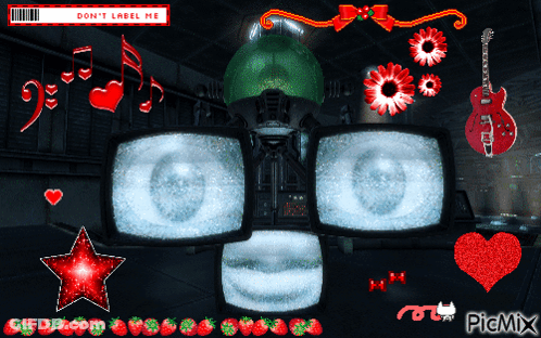 A Picture Of A Robot With A Sticker That Says " Don 'T Label Me " GIF