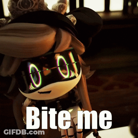 A Picture Of A Robot With The Words Bite Me Written On It GIF